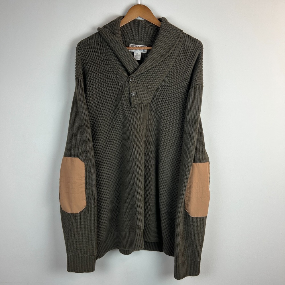 Duluth Trading Sweater Mens 3XL Green Brigadier Shawl Collar Button Elbow Patch